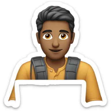 Indian white man with computer at the age of 27 who planning the upcoming day sticker