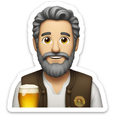 portrait of a bearded man with Beer sticker