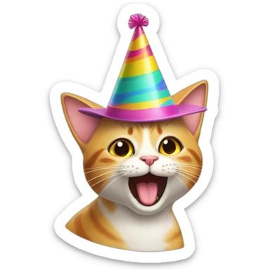 cat (named Marta) being silly, with her tongue out, in a party hat sticker