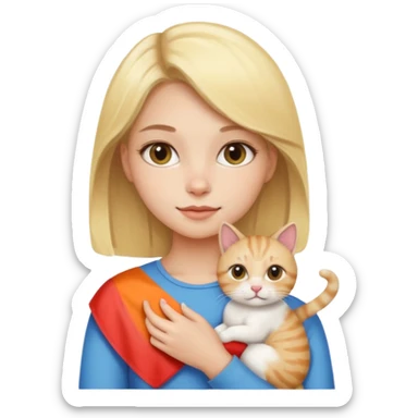 Chica rubia cargando a su gato tricolor  sticker