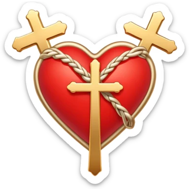 Two red  heart outlines  entwined with a simple gold cross  sticker