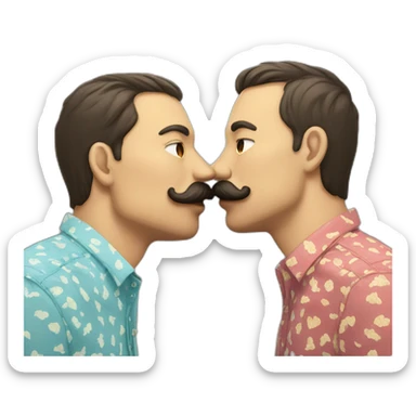 Two guys kissing with moustache wearing printed shirts  sticker