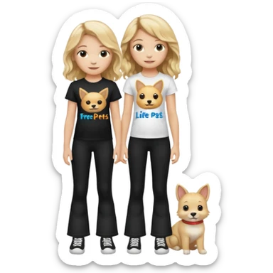 10 year old girl wearing flares black leggings and and a t-shirt that says " Free pets for lifee 💓" and her hair is blonde Wavy sticker