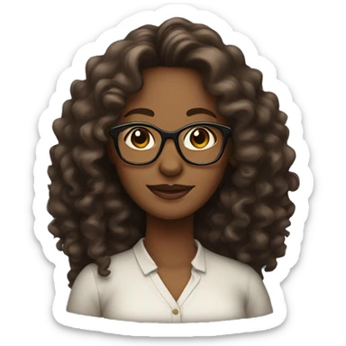 Lady with long curly hair and glasses, brown skin  sticker