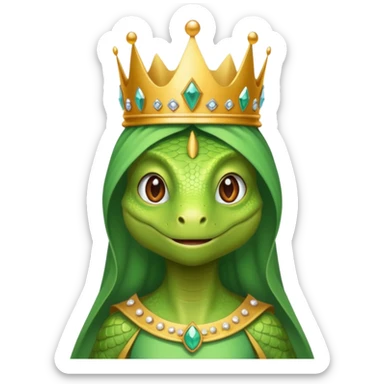 Female lizard wears crown gown sticker
