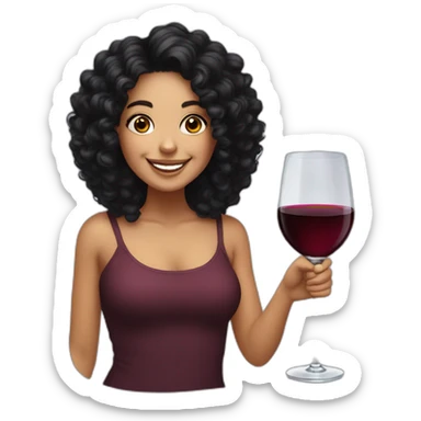 White latin girl with big smile, curly black hair and glass of wine sticker