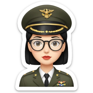 Black hair military secretary glasses nerd cute no hat sticker