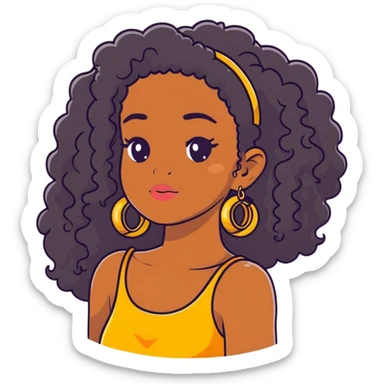 pretty black girl with long curly hair wearing gold hoop earrings and accessories sticker