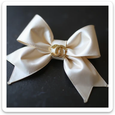 elegant bow with pearls and gold Chanel logo, glossy, soft lighting, realistic style sticker