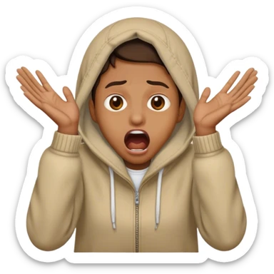 mouth open scared face with 2 hand place on face, with clothes sticker