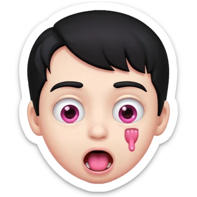Boy with black hair, pink eyes rolled back, mouth open , drool dripping from mouth  sticker