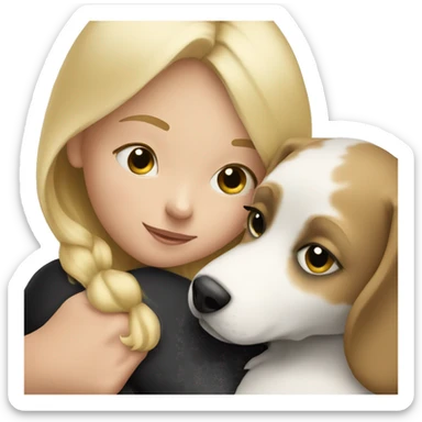 Blonde child snuggling with black and white dog sticker