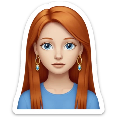 Attractive red head straight long hair with blue eyes and gold hoop earrings  sticker