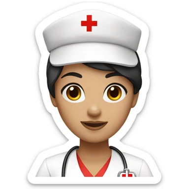 pixie cut black hair female nurse with red cross sign hat wearing dress sticker