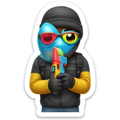 man with ski mask and water gun sticker