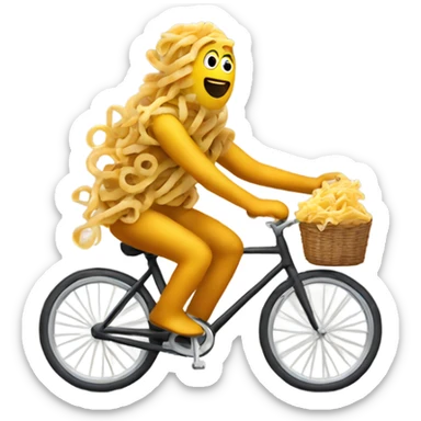 A poo riding a bike made of pasta  sticker