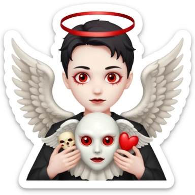 a demon taking the angel maask of his face sticker