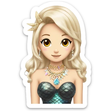 mermaid hime gyaru girl with pointy ears, jewerly sticker