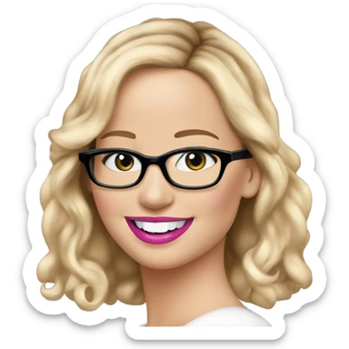 Happy Jennifer Lawrence,  blu eyes wearing glasses and pink lipstick  sticker