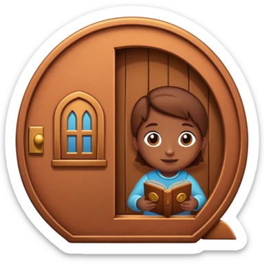 cross-section of a penny coin showing a cute character living inside, penny interior as a cozy home, tiny door and windows sticker
