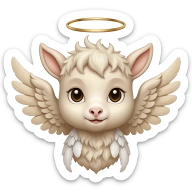 beige cute baby goat face with angel wings  sticker
