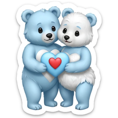 🐻‍❄️🩵  crea uno oso y una osa abrazando el corazón pero que este de pie sticker
