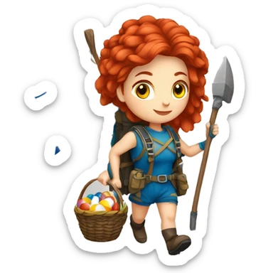 Greek Female winter mountaineer red hair white skin climbing with Greek Flag and Easter eggs basket sticker