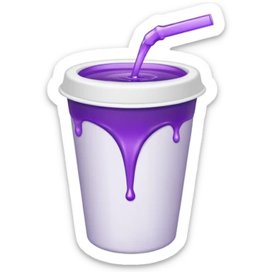 a white styrofaom cup with purple liquid that is tipped over with the liquid slightly pouring out sticker