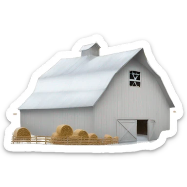 White barn with haystacks and snowing  sticker