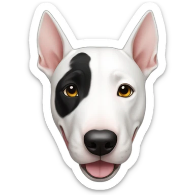 English bull terrier with black eye sticker