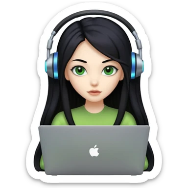lady alien with only gaming laptop. negative : headphones sticker