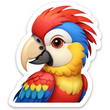 cinematic-cute-macaw-portrait-emoji,-head-tilted-playfully-and-inquisitively,-with-a-dazzling-red-plumage-and-round,-sparkling-eyes-filled-with-charm,-simplified-yet-irresistibly-adorable-features,-highly-detailed, white beak sticker