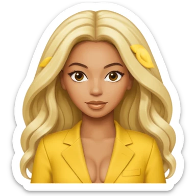 Beyonce with long platinum blonde hair, yellow outfit sticker