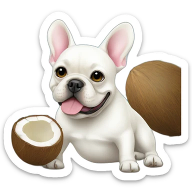 white FRENCH BULLDOg drinking coconut sticker