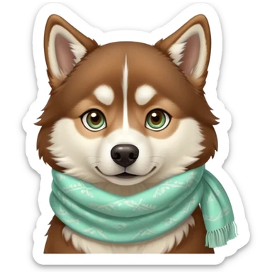Realist Fluffy brown husky with light jade-colored eyes and a cream scarf sticker