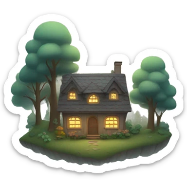 Cottage in a foggy forest  sticker