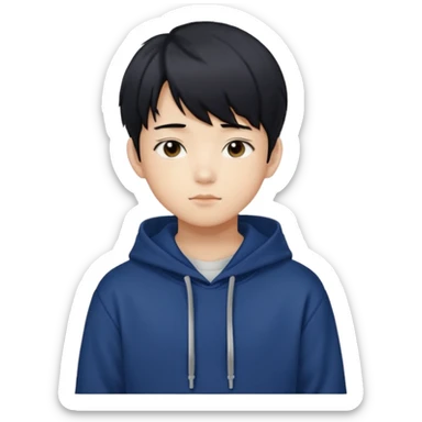 스트레이키즈 필릭스를 닮은 흑발에 앞머리를 덮은 엄청 잘생긴 14세 한국소년/ 옷 색깔은 남색 후드티 sticker