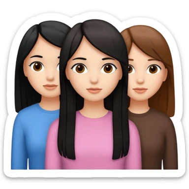 Three girl friends with straight hair one have black hair and two have brown hair sticker