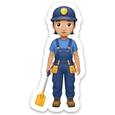 Repairs and Maintenance, Young, wearing navy overalls, a cap and having tool belt, full body sticker