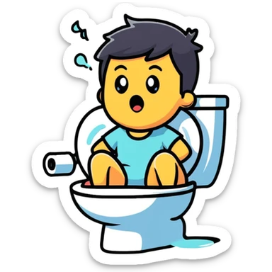 A person with a shocked expression sitting on toilet feeling the splash sticker