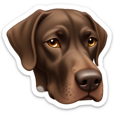 Brown German short haired pointer looking sleepy, falling asleep, laying down, facing camera  sticker