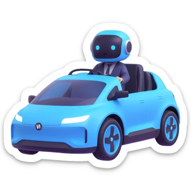 autonomous vehicle with a glowing AI agent at the wheel sticker