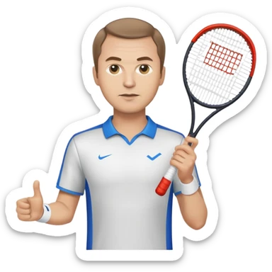 Medvedev Daniil is recognizable in the style of a well-developed emoji, cropped to the chest, holding a racket sticker