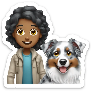Blue Merle Australian shepherd with a girl and boy sticker