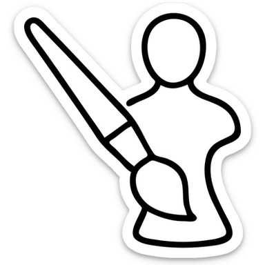 A paintbrush morphing into a polished silver human emblem sculpture silhouette, symbol of artistic identity sticker