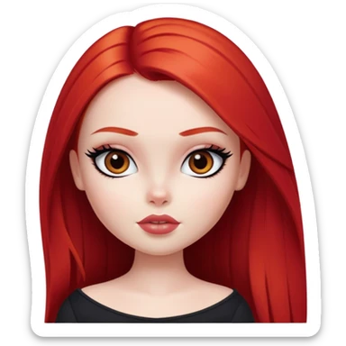 pretty bratz girl, long straight bright red hair, brown eyes, black eyeliner, pale skin sticker