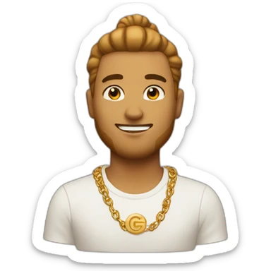 caramel color guy with man bun and gold GG Logo sticker