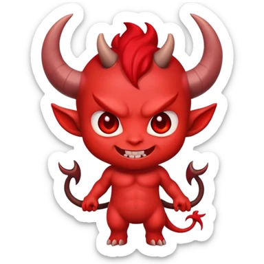 chibi demon with big head, tiny body, cute horns and mischievous smile sticker