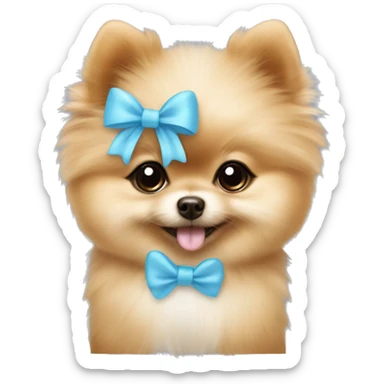 Pomeranian puppy with baby blue bow  sticker