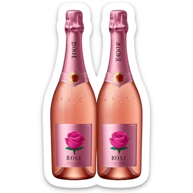 bottle of sparkling rosé with a rose logo on the label, angled to the left, no glass sticker